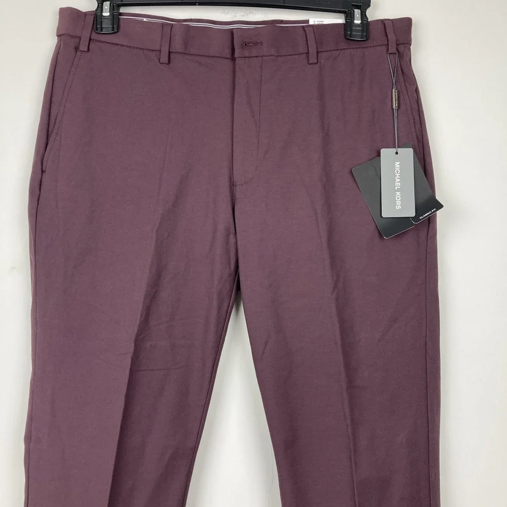 Michael Kors Mens Classic fit Dress Pants 34W 30L Red Berry Solid Stretch